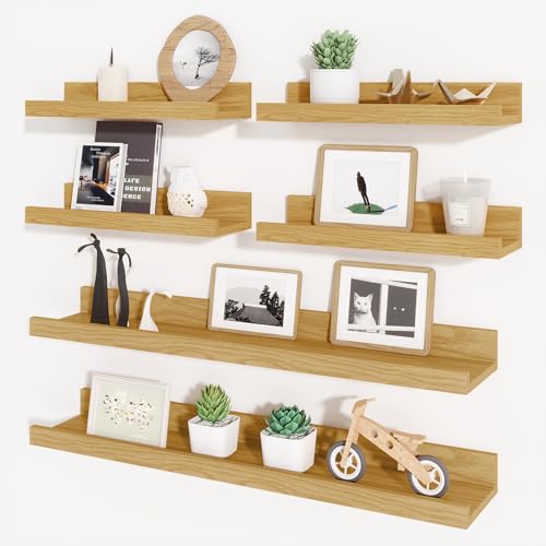 Picture Ledge Shelf, Floating Shelves for Wall Decor, Oak, Set of 6, 24'' - color: Oak, size: 24 inch