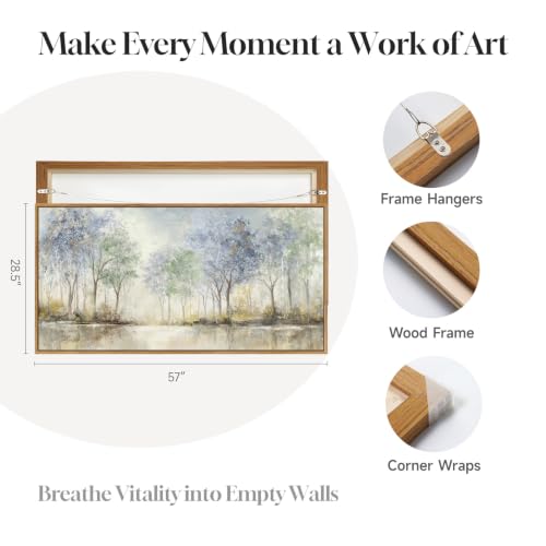 Framed Abstract Neutral Forest Landscape Wall Art for Living Room, 60x30 In - color: Blue and Green