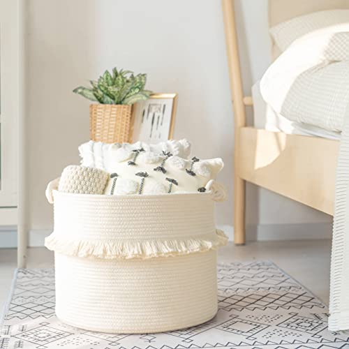 CherryNow 45L Woven Rope Baby Basket with Tassel, 16" x 13", Off-White - color: Off-white, size: 40L (16"W x 13"H)