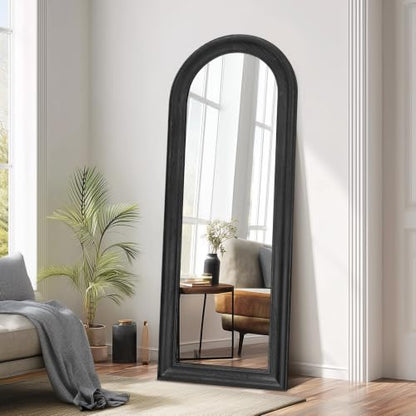 58x22 Solid Wood Arched Full Length Mirror, Elegant Black Finish - color: Black-ar Frame, size: 57.9"L x 21.9"W
