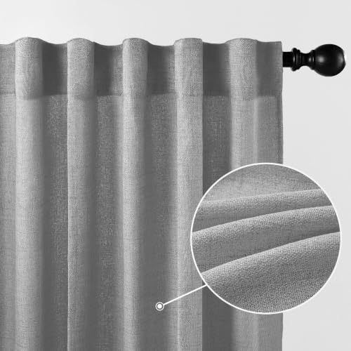 Gray Sheer Linen Curtains for Living Room Bedroom 84 Inches Long - color: Grey, size: 52"W x 84"L (Pack of 2)