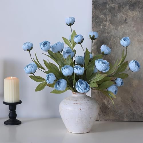 6 Pcs 27" Faux Silk Peony Artificial Flowers Stems for Vase (Dusty Blue) - color: Dusty Blue