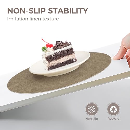 NCUE 13" Faux Leather Round Placemats Set of 4, Reversible Dual-Color - color: Deep Gray Light Coffee