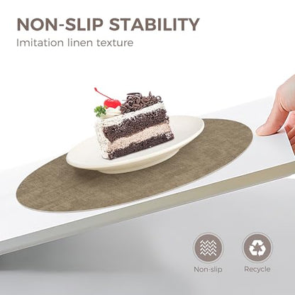 NCUE 13" Faux Leather Round Placemats Set of 4, Reversible Dual-Color - color: Deep Gray Light Coffee