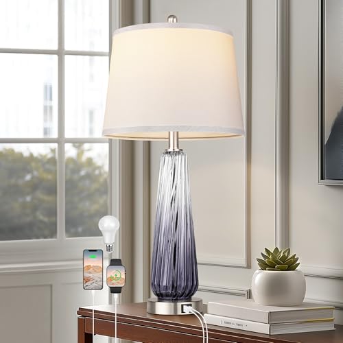 Modern Glass Table Lamps, 27.5" Bedside Lamps for Living Room, Grey, 1 Pack - color: Grey (1 pack)