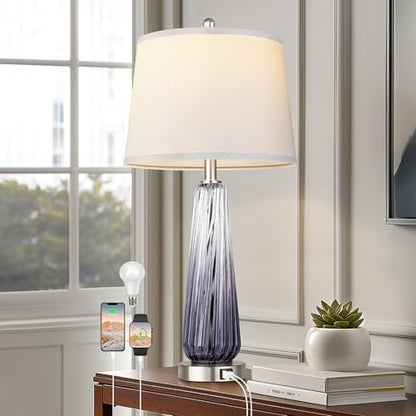 Modern Glass Table Lamps, 27.5" Bedside Lamps for Living Room, Grey, 1 Pack - color: Grey (1 pack)