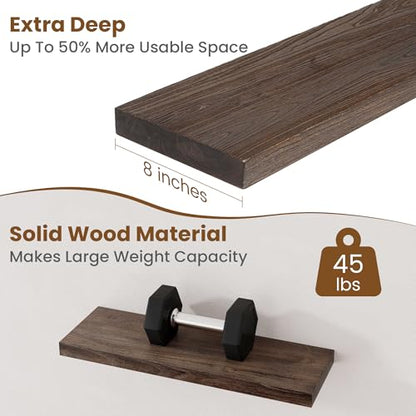 Floating Shelves for Wall, 8" Deep Elm Wood Shelves, 24in Set of 2, Walnut - color: Walnut, size: Flat Edge, 24inch, 2Packs