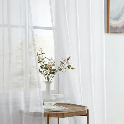 HLC.ME Semi Sheer Grommet Window Curtains, 2 Panels, 54x84 Inch, White - color: White, size: 54"W x 84"L (Pack of 2)