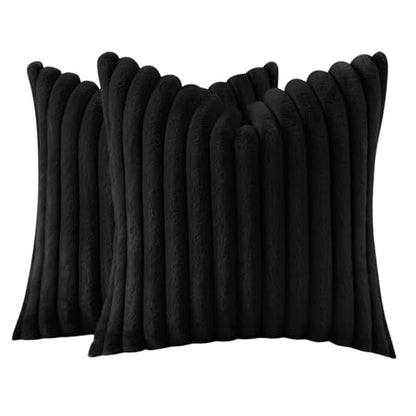 JOJUSIS Faux Fur Plush Throw Pillow Covers, Black, 24 x 24-Inch - color: Black, size: 24" x 24" (Pack of 2)