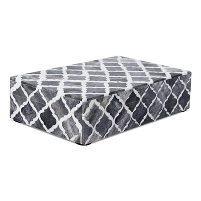 Handicrafts Home Small Decorative Storage Box with Lid, Moroccan Jewelry Keepsake Trinket Box Organizer, Wooden Coffee Table Dresser Storage Box, Gray, 8 x 5 x 2 Inch, Moroccan Collection