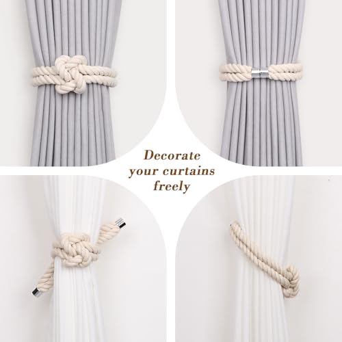 NICEEC Natural Cotton Rope Magnetic Curtain Tiebacks, 4 Pack, Beige - color: Beige, size: 4 Pack