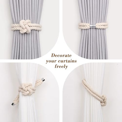 NICEEC Natural Cotton Rope Magnetic Curtain Tiebacks, 4 Pack, Beige - color: Beige, size: 4 Pack