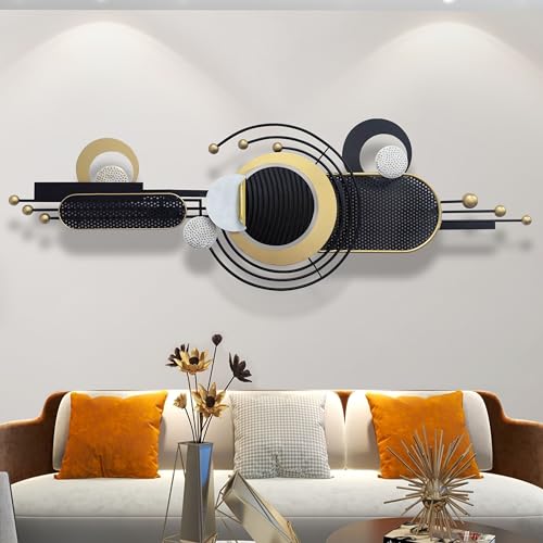 ERMOFAV Large Modern Metal Wall Art for Living Room,Black 58×18 in - style: Abstract Art