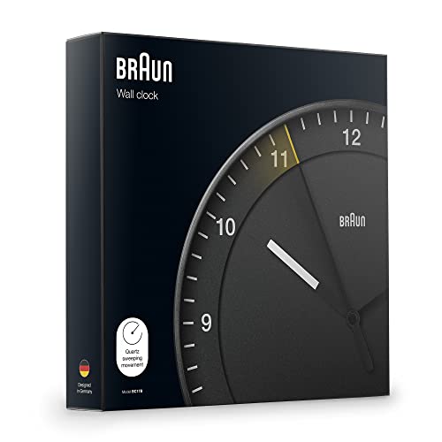 Braun Classic Mixed Analogue Wall Clock Home Gift Bundle with Silent Sweep Movement, Easy to Read, 30cm Diameter in Black + White, Model BC17B, BC17W (2 Pack) - size: 2 Pack Black/White