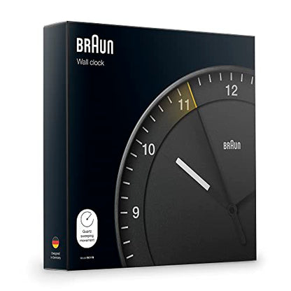 Braun Classic Mixed Analogue Wall Clock Home Gift Bundle with Silent Sweep Movement, Easy to Read, 30cm Diameter in Black + White, Model BC17B, BC17W (2 Pack) - size: 2 Pack Black/White