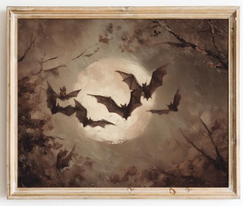 Kizbok Vintage Halloween Bat Wall Art Prints, Spooky Halloween Canvas Painting, Victorian Dark Academia Halloween Wall Decor, Dark Witchy Cottagecore Aesthetic Poster for Bedroom Gallery Bathroom - UNFRAMED - color: Bat, size: 10"L x 8"W