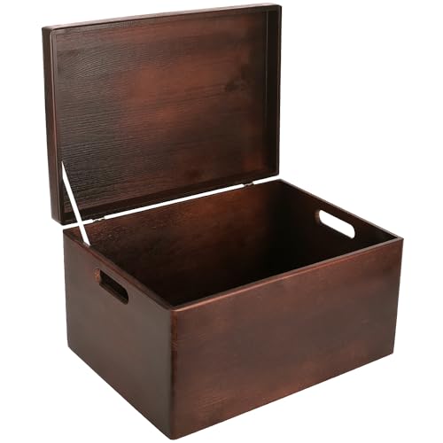 Creative Deco Large Brown Wooden Box Storage with Hinged Lid - color: Brown, size: XXL | Handles