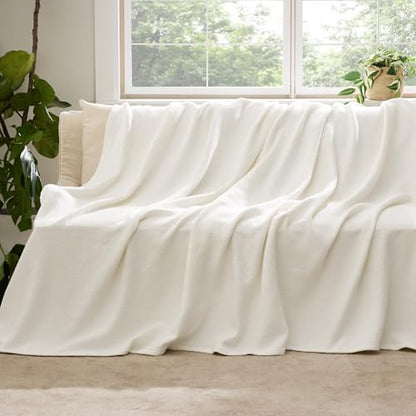 Bedsure 100% Cotton Blanket, Herringbone Weave, Throw XL, Cream - color: 02 - Cream, size: Throw XL