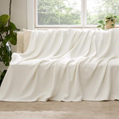 Bedsure 100% Cotton Blanket, Herringbone Weave, Full, Cream - color: 02 - Cream, size: Full