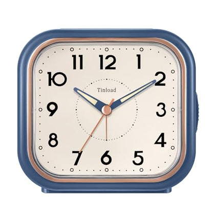 Tinload 4.3" Vintage Retro Analog Alarm Clock, Super Silent Non Ticking Clock with Manual Light, Snooze, Battery Operated, Simply Design, for Living Room, Bedroom, Bedside, Desk(Blue) - style: Blue-RoseGold