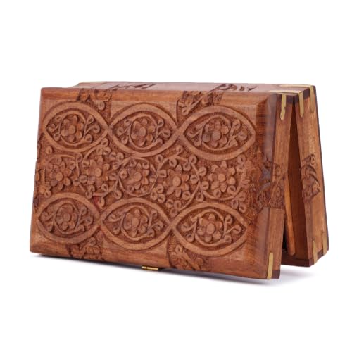 Ajuny Wooden Treasure Chest 8x5 Inch, Hand Carved Eye Floral Jewelry Box