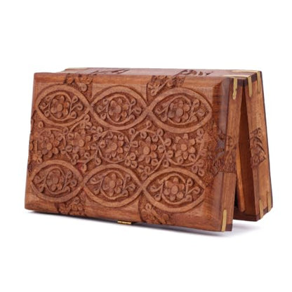 Ajuny Wooden Treasure Chest 8x5 Inch, Hand Carved Eye Floral Jewelry Box
