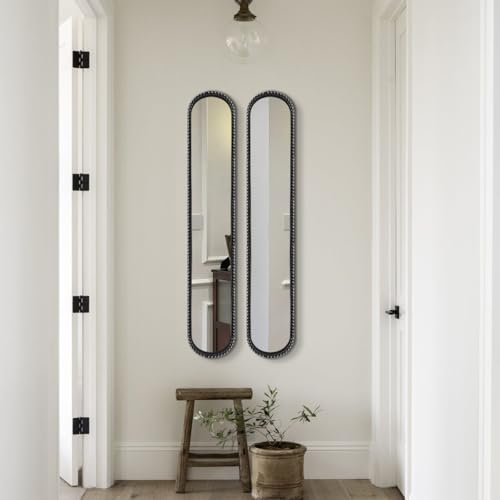 Long Narrow Decorative Wall Mirror, Skinny Oval Mirror for Entryway Living Room Bath Decor,Metal Frame with Beaded Decor Mirrors,7.9X 44 - color: Black-2pack