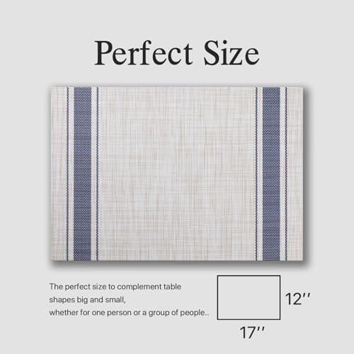 Placemats Set of 6 - Easy Clean Woven Vinyl Placemats for Dining Table, Indoor/Outdoor Place Mats, Washable PVC Table Mats（Blue Skyline） - color: B-blue Skyline