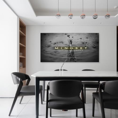 Cat Tiger Reflection Canvas Wall Art Mindset Motivation Poster - color: Black, size: 48"L x 24"W