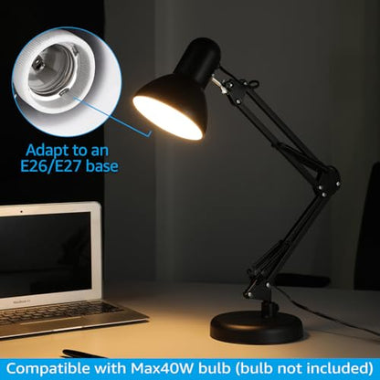 TORCHSTAR Metal Desk Lamp, Adjustable Swing Arm, E26, Black (Pack of 2) - color: Black, size: 1 Unit (Pack of 2)