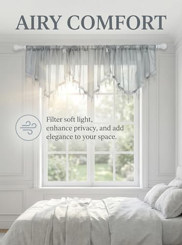 Molaxhome Swag Curtain Scalloped Curtain Valance Drape Sheer Lace Panel 1pc - color: Grey