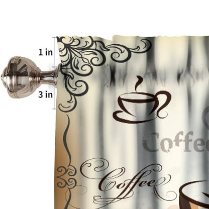 Coffee Valance Curtains, Retro Latte Cappuccino Cafe Beans Farmhouse Country Theme Print Window Treatment Valances for Kitchen Dinning Room Living Room Cafe, 54x18 Inch - color: Coffee-2, size: 53"W x 18"L (Pack of 1)