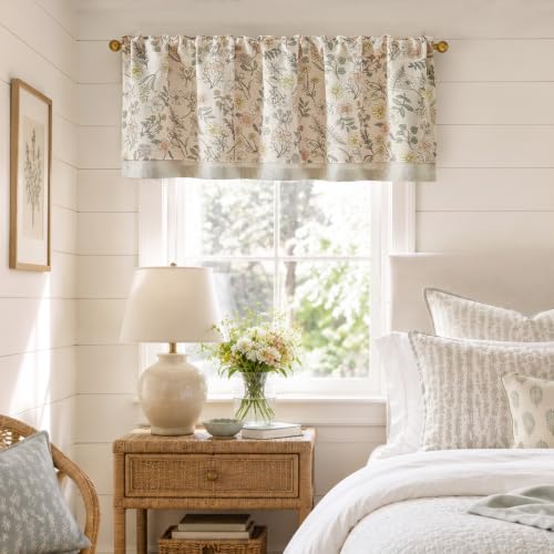 jinchan Maia Floral Linen Double Layer Valance 18 Inch 1 Panel Pink - color: Maia Pink on Linen, size: 50"W x 18"L (Pack of 1)