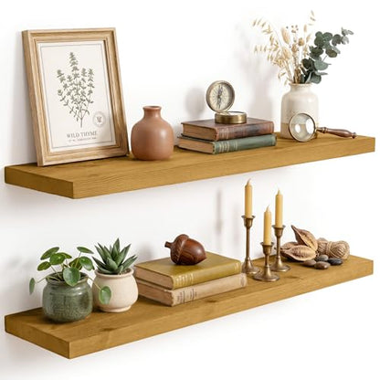 Solid Wood Floating Shelves for Wall 36 inch,Natural Wooden Shelf Set of 2 - color: Natural, size: 36inches-2P