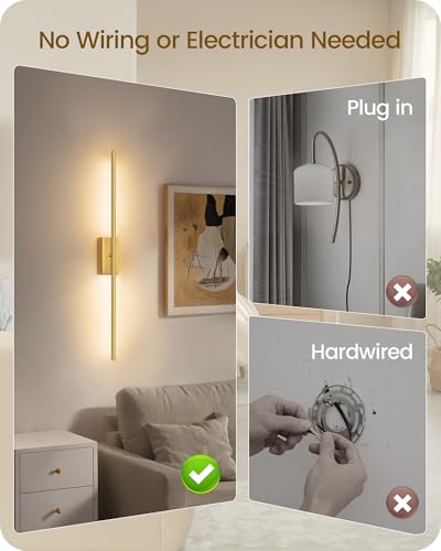 34.6" Wireless Battery Operated Wall Sconces Set of Two,Rechargeable Lamp with Remote, 360° Rotation, 10000mAh Battery, Touch Dimmable Lights for Living Room Hallway Bedroom, Gold D05YBP205 - color: Gold, size: 34.6 Inches