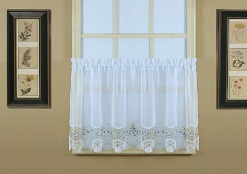 Today's Curtain, Vintage Macramé Organza Tier 24", White/Blue, 58" W x 24" L - color: White/Blue, size: 58"W x 24"L (Pack of 1)
