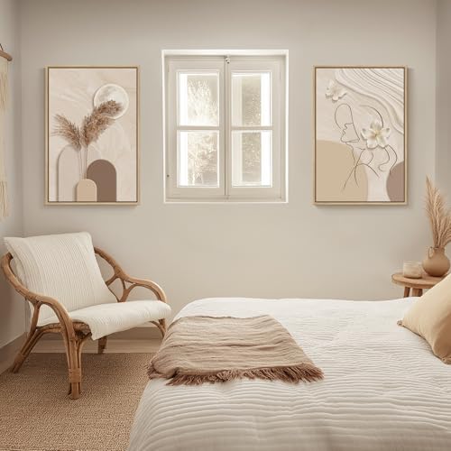 Framed Modern Neutral Beige Abstract Wall Art for Living Room, 20x30 Inch - color: 2 Piece-Neutral, size: 20" W x 30" H x 2Pcs