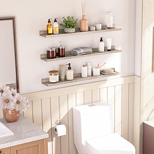 HOOBRO Floating Shelves, Wall Shelf Set of 3, 35.4 Inches Hanging Shelf - color: Greige, size: 35.4 Inches