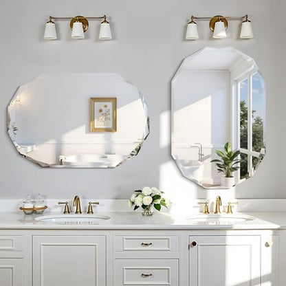 GLASHOM Frameless Oval Bathroom Mirror, 24x36 inch Beveled Wall Mirror - size: 24"L x 36"W