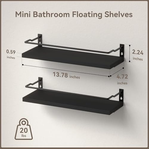 RICHER HOUSE Floating Shelves Bathroom, Small Wall Shelf Over Toilet 2 Set - color: Black