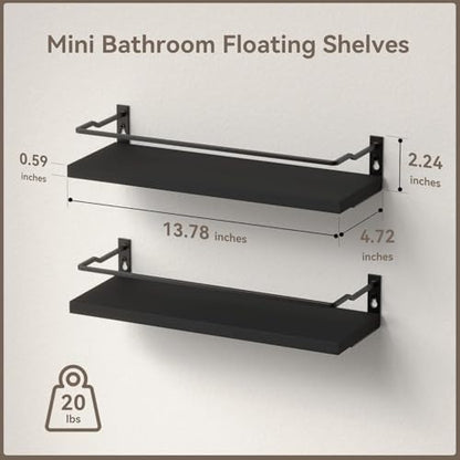 RICHER HOUSE Floating Shelves Bathroom, Small Wall Shelf Over Toilet 2 Set - color: Black