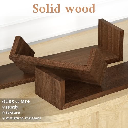 SRIWATANA Dark Brown Floating Shelves, Set of 3 Wood Wall Mounted Shelves - color: Dark Brown