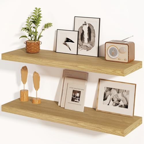 Fun Memories Floating Shelves 36 Inch Long, Deep Floating Shelf for Wall, 36 x 8 Floating Shelves Set of 2, 8 Inch Deep Wall Shelf for Living Room, Kitchen, Bedroom, Large Storage Shelves, Oak Color - color: Oak, size: 36"W x 8"D