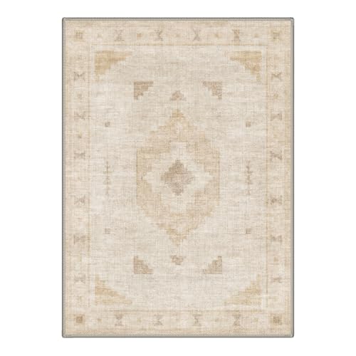GENIMO 5X7 Area Rug for Living Room, Washable Boho Medallion Non Slip Thin - color: Cream Taupe-1, size: 5' x 7' (Rectangular)