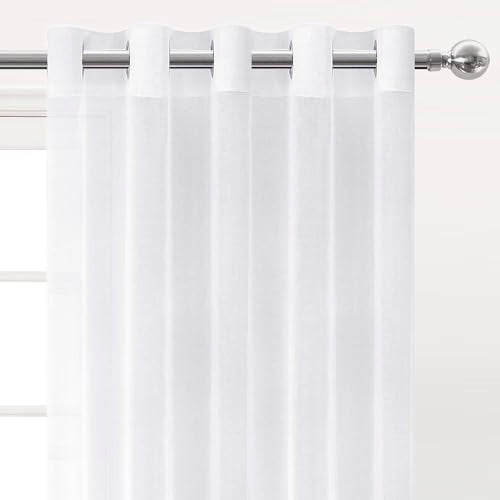 DWCN White Sheer Curtains Linen Look Semi Transparent Voile Grommet Curtains for Living Dining Room Drapes 60 x 63 Inch Long, Set of 2 Panels - color: White, size: 60"W x 63"L (Pack of 2)