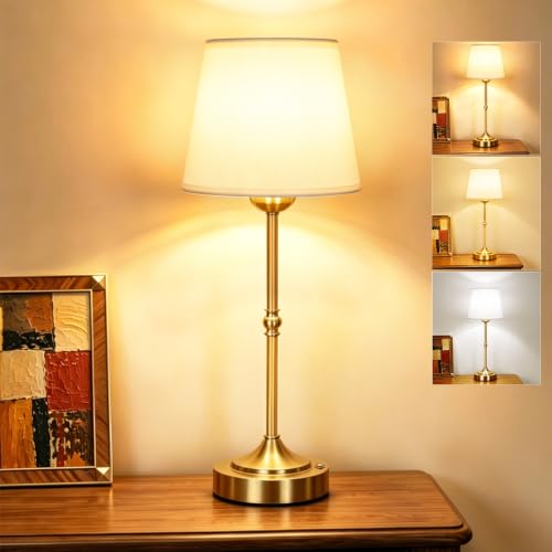 Yunaking Rechargeable Gold Table Lamp: Cordless Lamp with 3 Color Dimmable