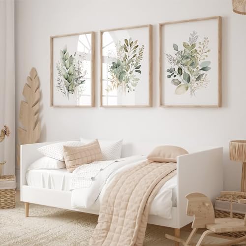 Watercolor Botanical Wall Art Set of 3 Boho Floral Canvas Wall Decor Prints Sage Green Wildflower Wall Art Modern Flower Pictures Botanical Painting for Bedroom Bathroom 16x24 Inch Unframed - color: Watercolor Botanical Prints, size: 16x24 Inch Unframed