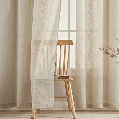 Demetex Beige Semi Sheer Curtains Kitchen Small Window Curtain Semi Sheer Panels for Bedroom, Set of 2, 54 x 45 Inch, Linen - color: Semi Linen, size: 54"W x 45"L (Pack of 2)