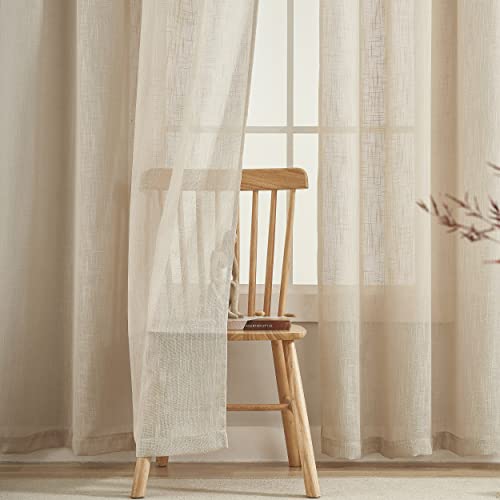 Demetex Semi Sheer Linen Curtains 63 Inch Long Kitchen Window Curtain Panels Semi Sheer for Living Room Nursery, Set of 2, 54x63 inches Drop, Beige - color: Semi Linen, size: 54"W x 63"L (Pack of 2)