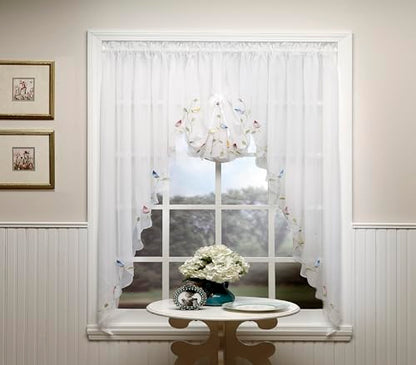 Today's Curtain,Vineyard 3-D Appliqué,Swagger 63", White, 90" W x 63" L - color: White, size: 90"W x 63"L (Pack of 1)